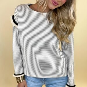 Women's Casual Color-block Striped Round-neck Loose Top