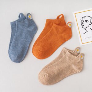 Solid Color Embroidery Simple All-match Korean Fashion Short Tube Cotton Socks