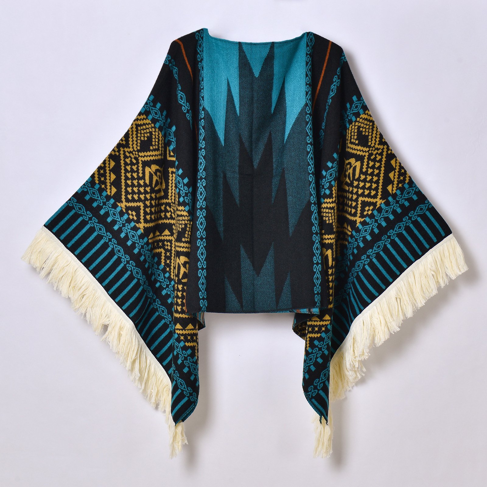 Western Denim Style Men's And Women's Shawl Tassel Pullover Keep Warm Outdoor Large Cloak - Image 10