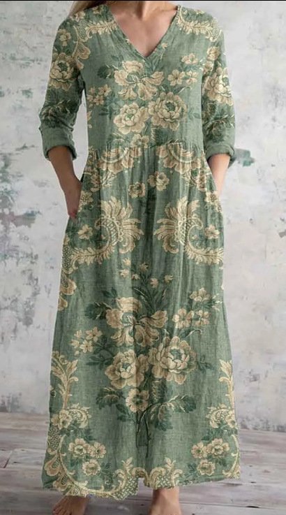 Women's Loose And Fashionable High-end V-neck Printed Dress - Image 5
