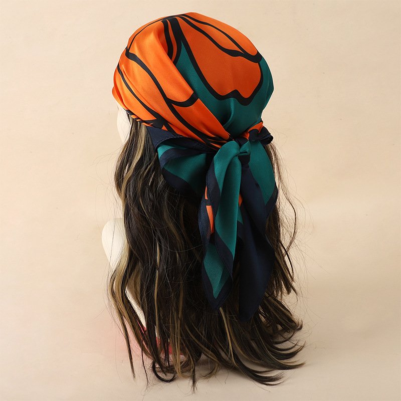 Artificial Silk Striped High-grade Korean Style Stylish Beach Arm Bag Silk Scarf - Image 9