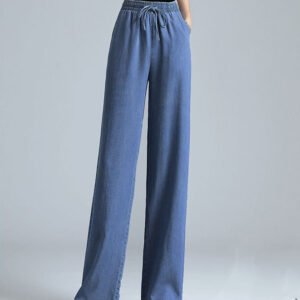 High Waist Draped Straight Loose Ice Silk Wide-leg Pants Nine Points