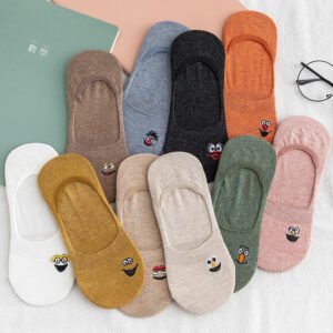Funny embroidered shallow mouth invisible boat socks