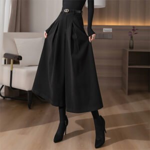 Woolen Wide-leg  Cropped Pants Autumn And Winter New High Waist