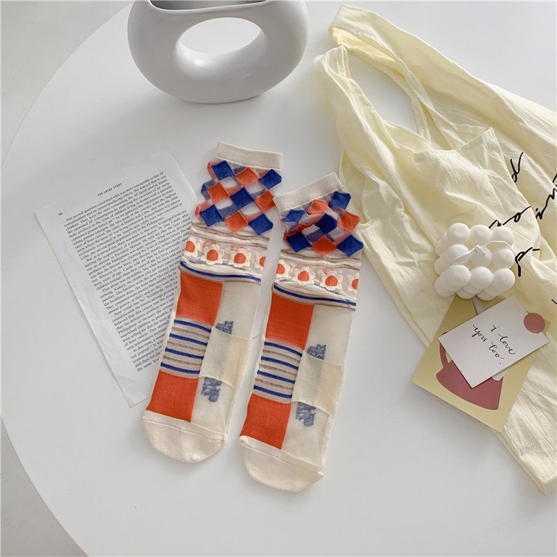 Retro Personality Breathable Glass Silk Socks Japanese Bright Color Socks - Image 4
