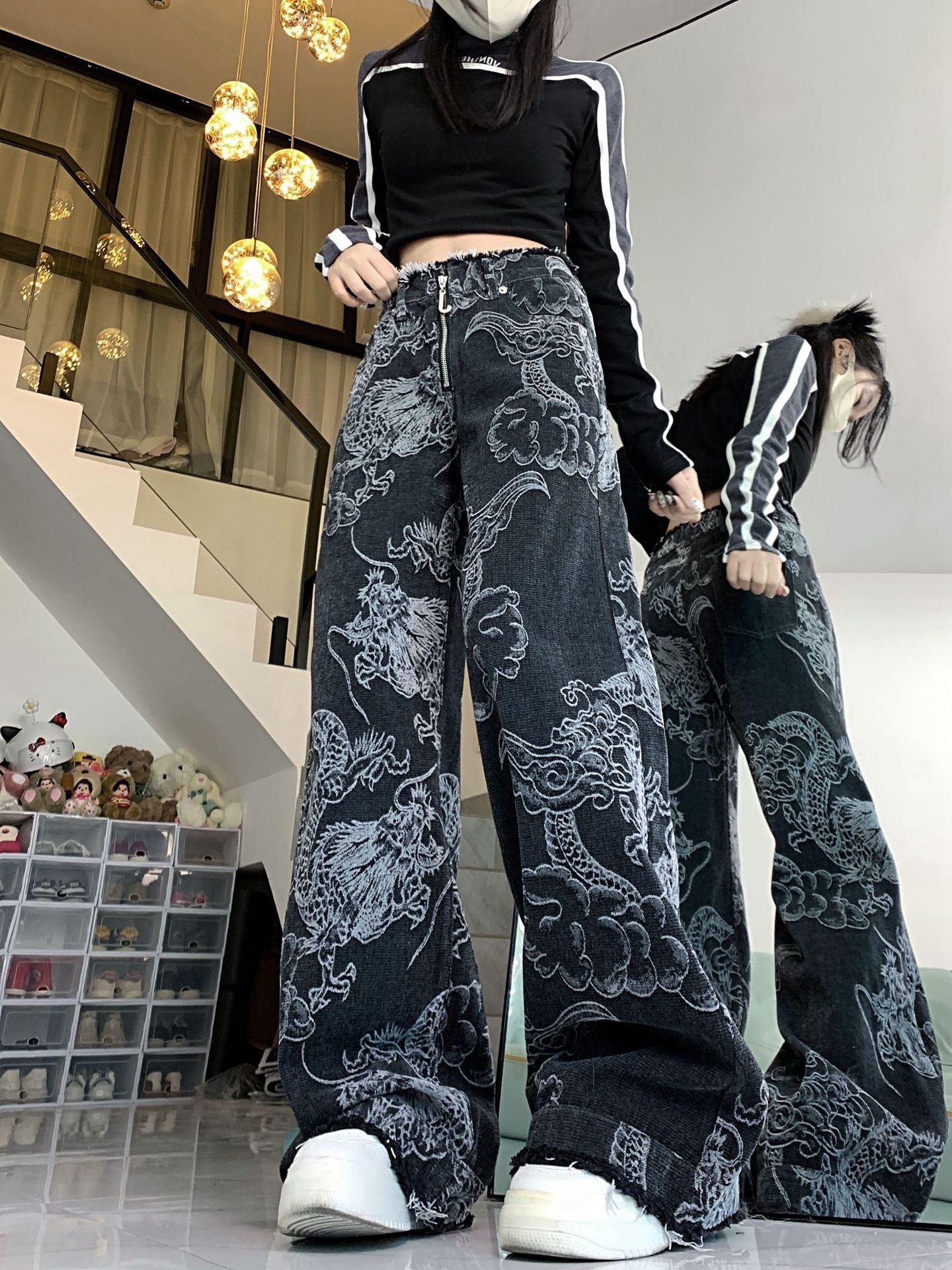 Women's Dragon Print Hip Hop Jeans - Image 7