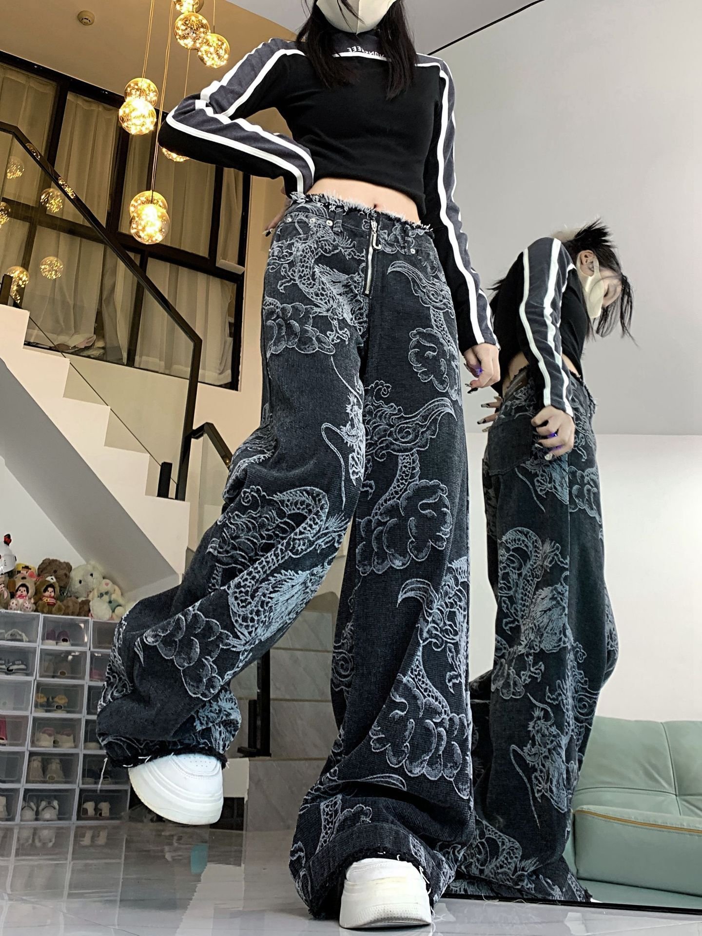 Women's Dragon Print Hip Hop Jeans - Image 9