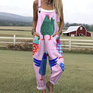 Female Digital 3D Printing Button Casual Suspender Trousers