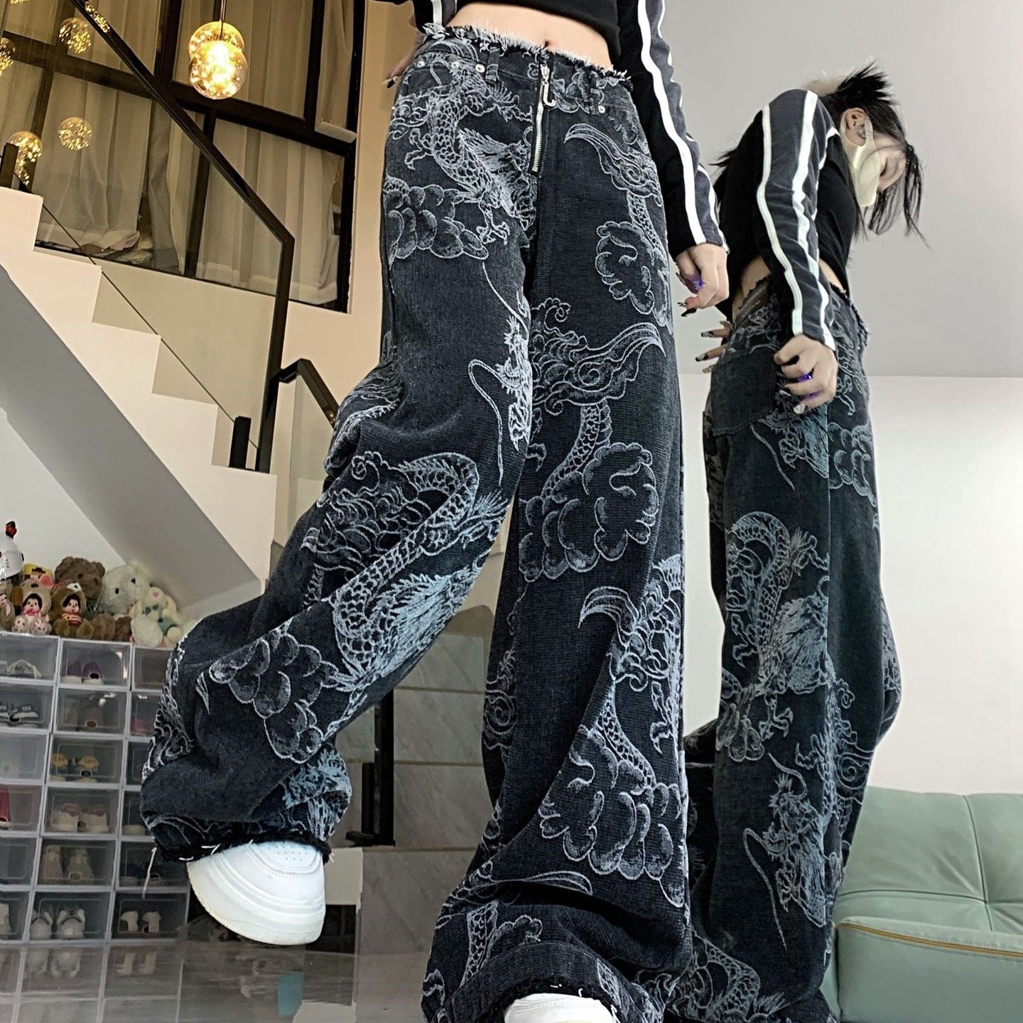 Women's Dragon Print Hip Hop Jeans - Image 2