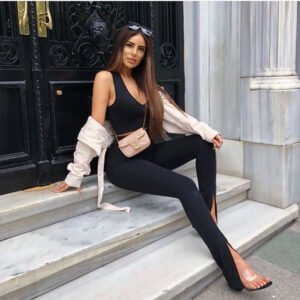 Slim-fit front slit micro-pants fashion