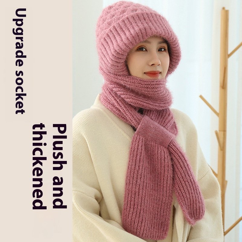 Popular Brushed And Padded Hats Scarf Double Layer Warm Wool Knitted - Image 3