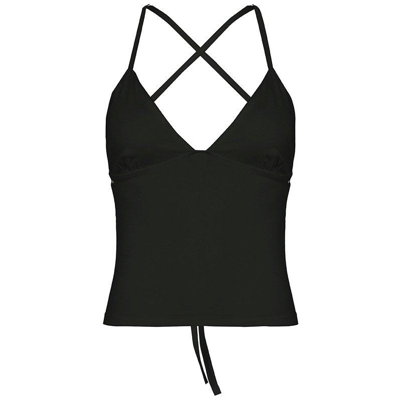 Solid Color And V-neck Hollow Out Strap Short Exercise Skirt Suit - Image 7