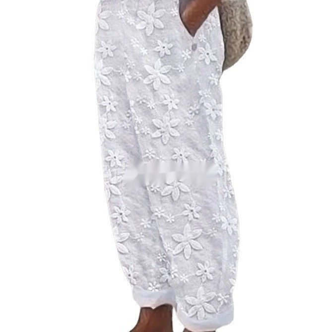 Women's Elegant Embroidery Cotton And Linen Casual Pants - Image 5
