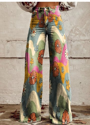 Thin Faux Denim Wide-leg Pants - Image 2
