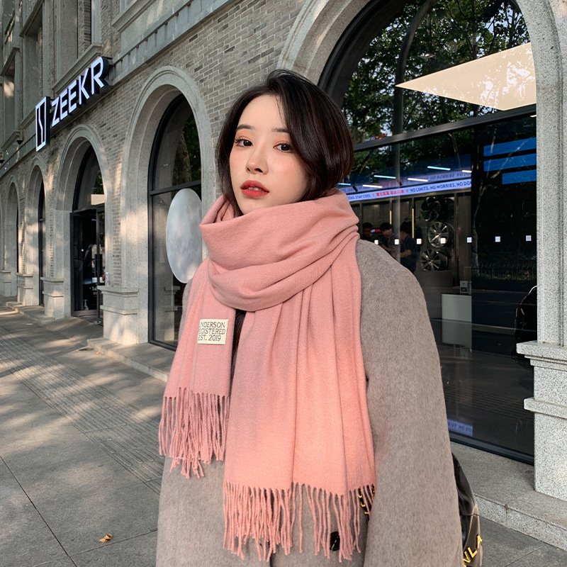 250g Solid Color Artificial Cashmere Scarf Thickened Warm Tassel Monochrome Shawl - Image 7