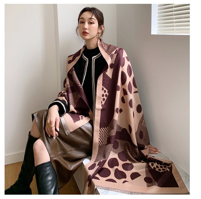 Casual Polka Dot Artificial Cashmere Warm Printing Long Scarf Shawl - Image 7