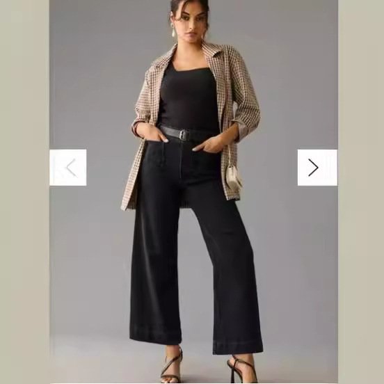 Cropped Style Wide Leg Women's Clothing Oversized Jeans, Shade Blue - Image 3