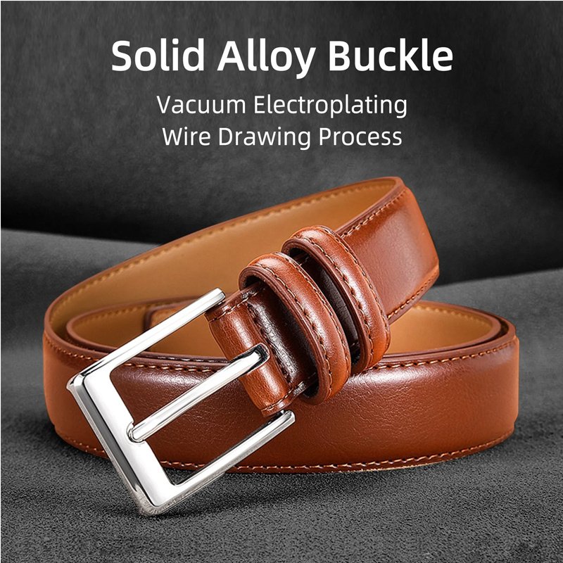 Woman Belt, 110cm,Leather Dress Belts With Single Prong Buckle For Suits, Jeans, Uniform, Light Brown - Image 2