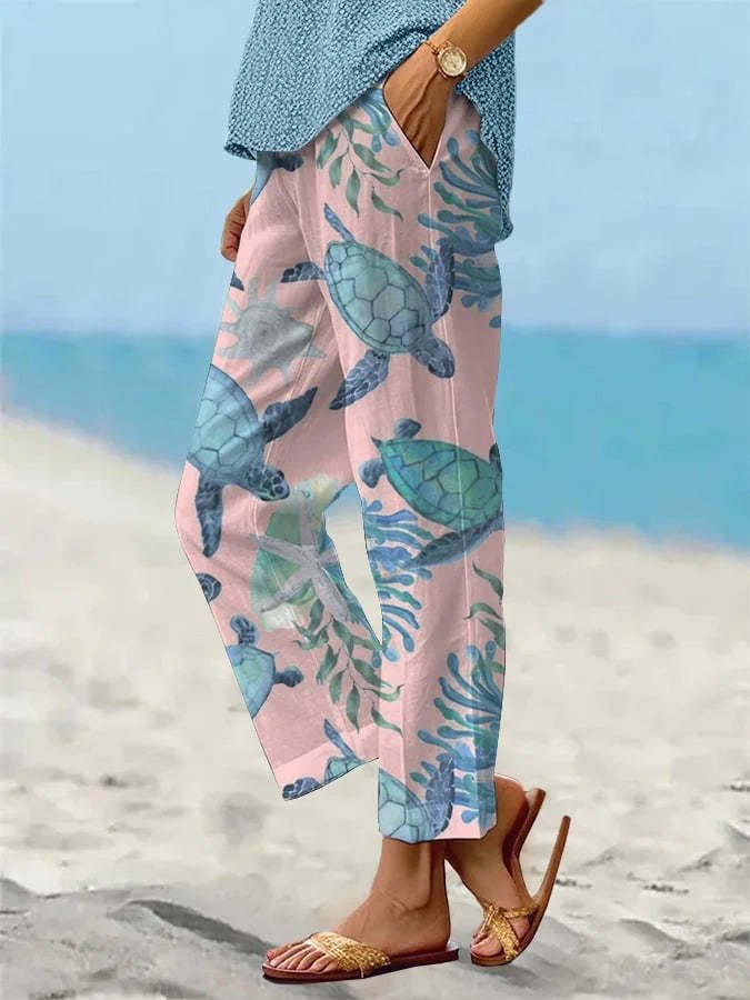 Pocket Printed Casual Cropped Pants - Image 4