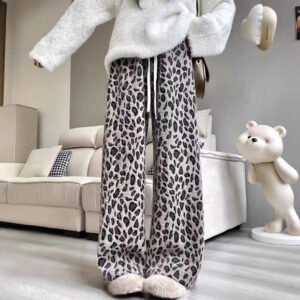 Heavy Weight Leopard Print Wide-leg Pants Spring And Autumn Women's Clothing