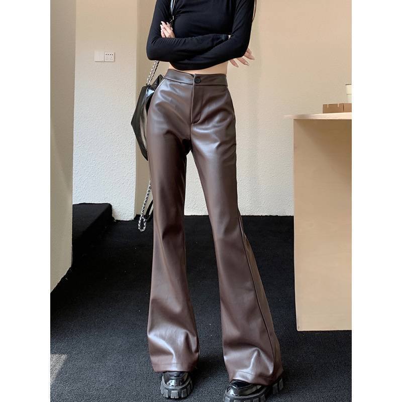 Slim Fit Leather Bootcut Trousers Slimming High Waist Casual Leather Pants - Image 4