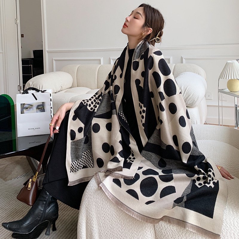 Casual Polka Dot Artificial Cashmere Warm Printing Long Scarf Shawl - Image 3