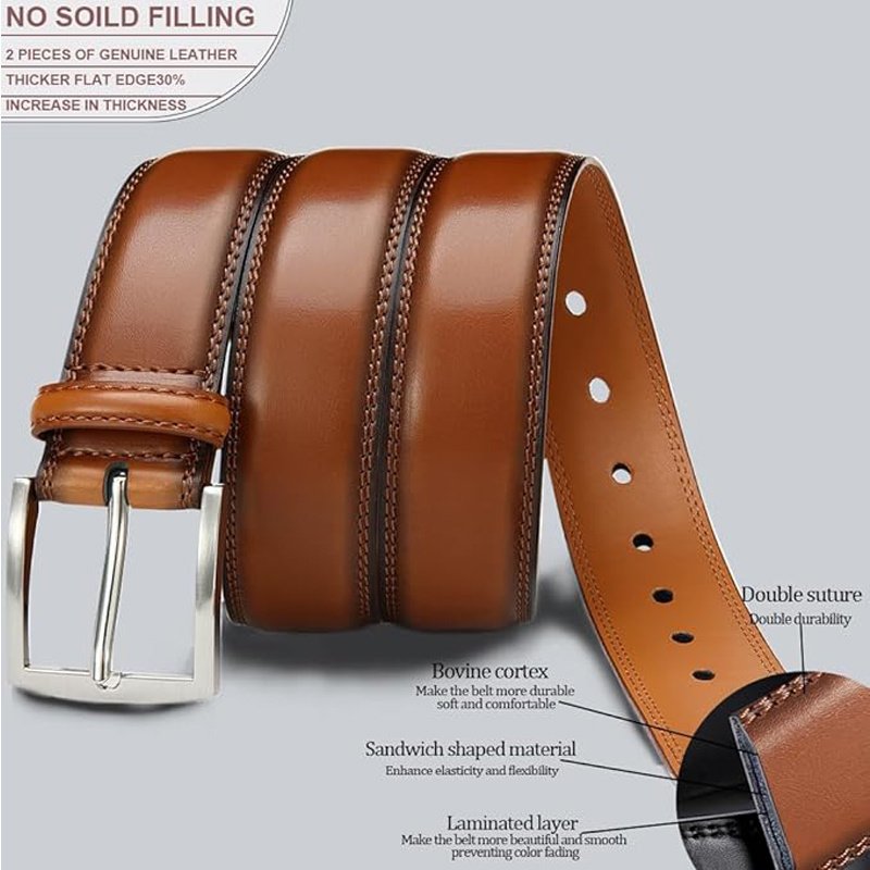 Woman Belt, 110cm,Leather Dress Belts With Single Prong Buckle For Suits, Jeans, Uniform, Light Brown - Image 4