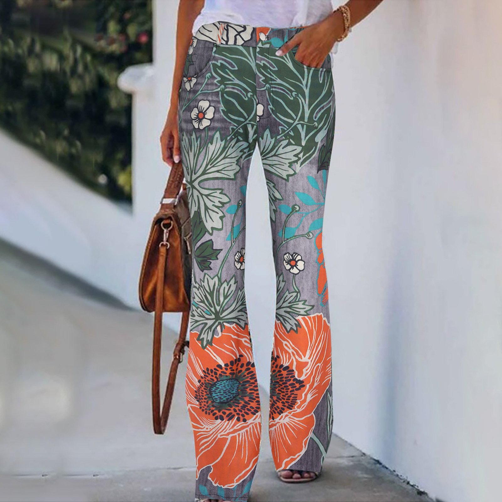 Imitation Jeans Plus Size Women's Casual Pants Floral Thin Trousers - Image 5