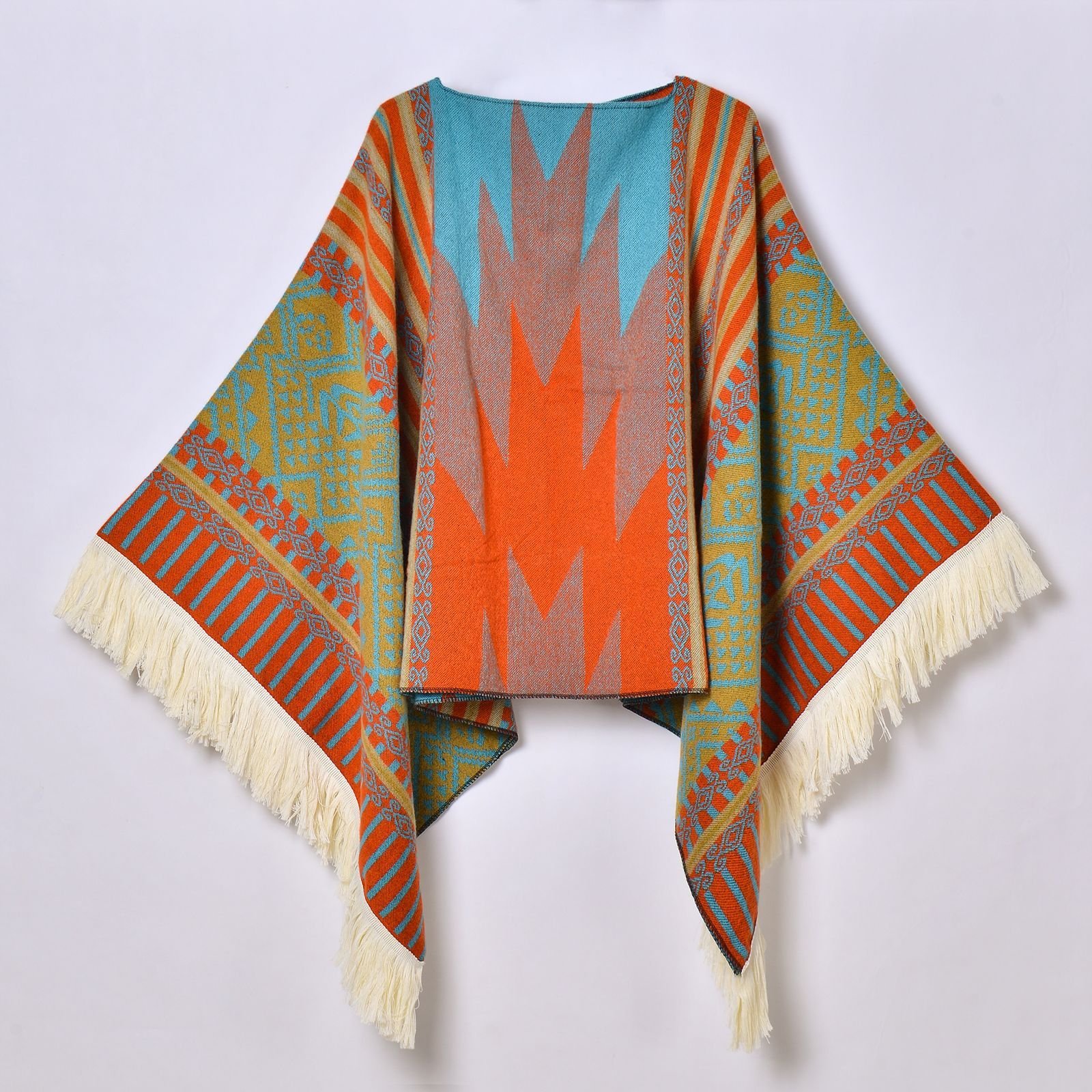 Western Denim Style Men's And Women's Shawl Tassel Pullover Keep Warm Outdoor Large Cloak - Image 8