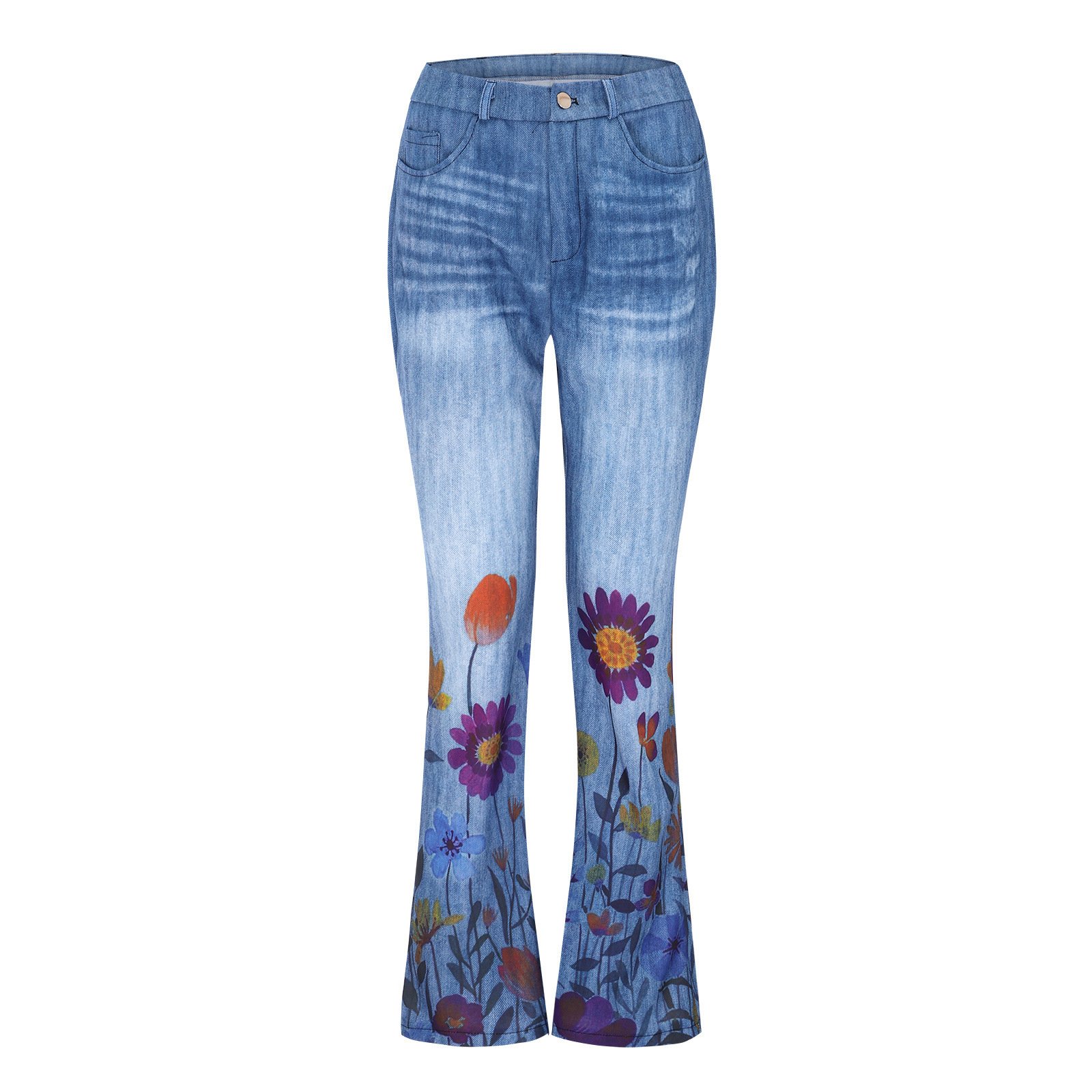 Imitation Jeans Plus Size Women's Casual Pants Floral Thin Trousers - Image 7