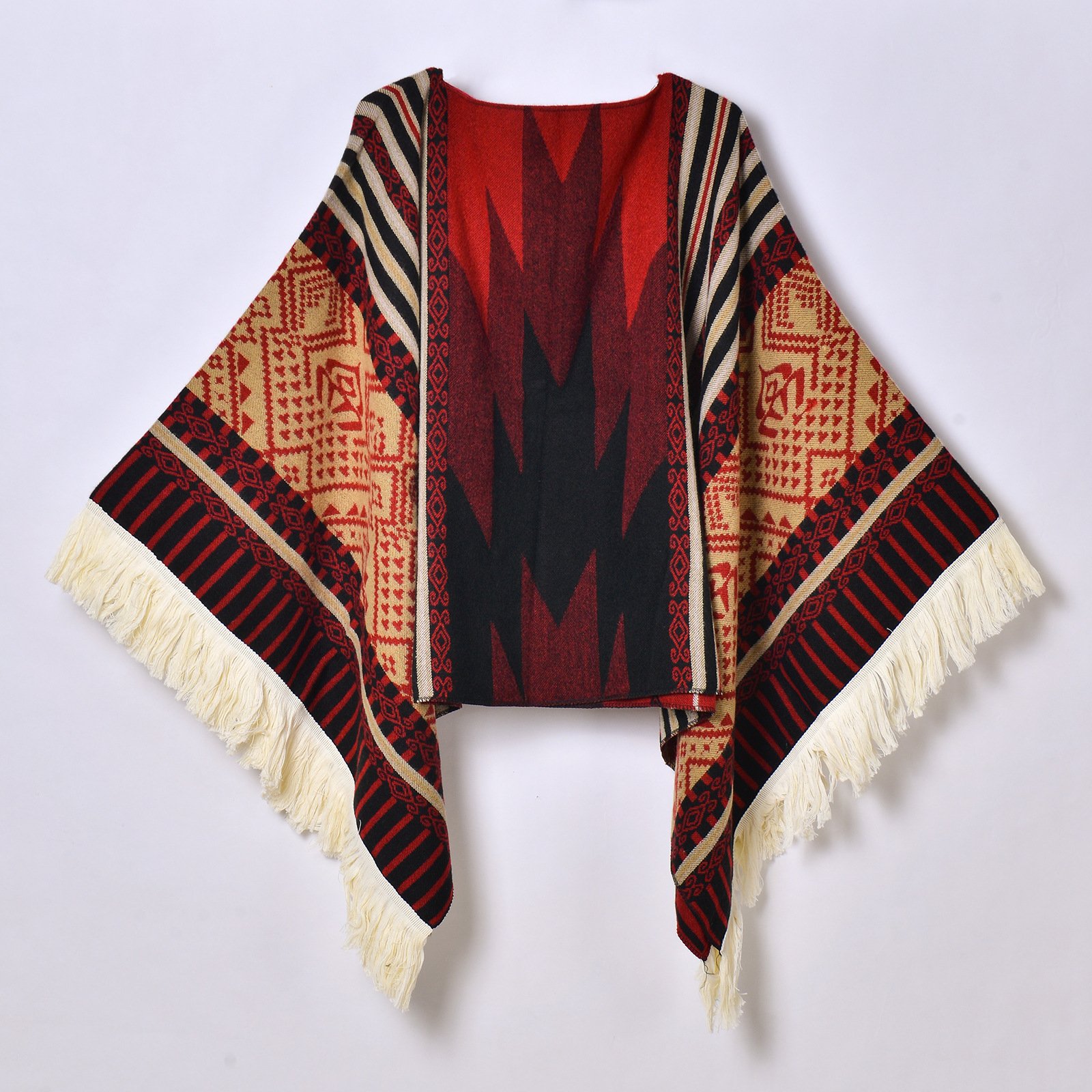 Western Denim Style Men's And Women's Shawl Tassel Pullover Keep Warm Outdoor Large Cloak - Image 7