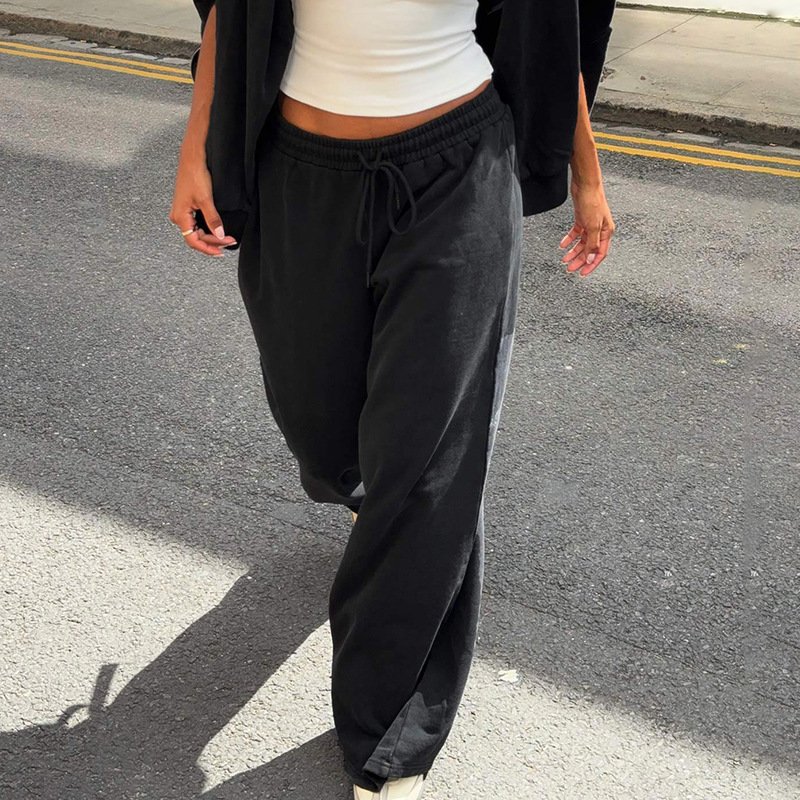 Fashion Casual Loose Drawstring Tight Waist Solid Color Trousers - Image 6