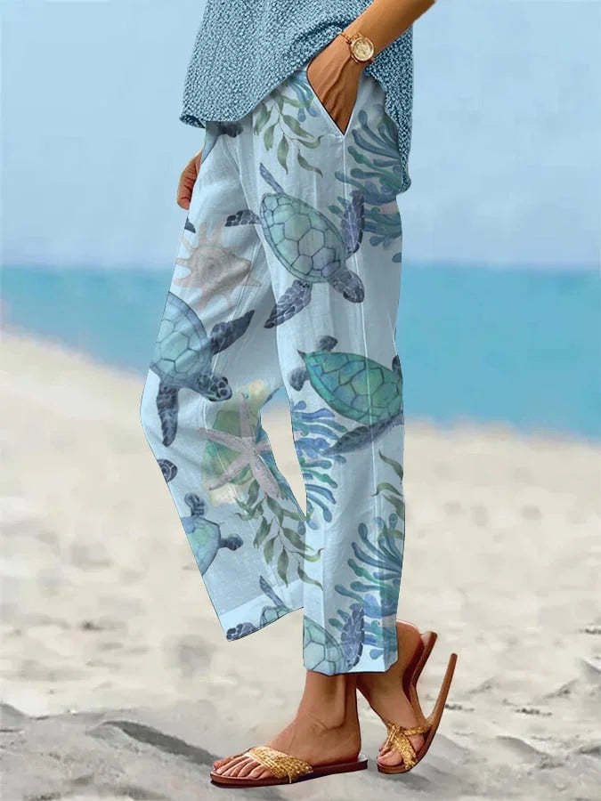 Pocket Printed Casual Cropped Pants - Image 5