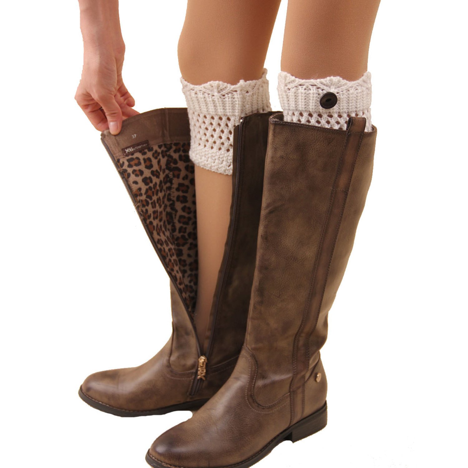 1Pair Women Winter Crochet Knit Leg Warmers - Image 3