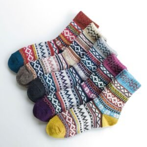 Winter Rhombus Wool Socks Thick Line Medium Tube