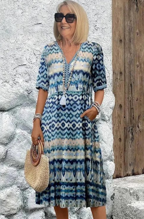 Women's Loose And Fashionable High-end V-neck Printed Dress - Image 3