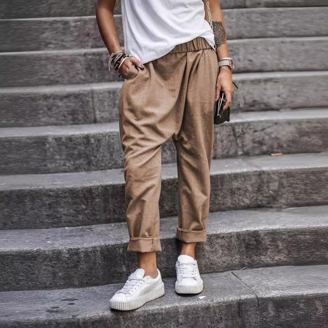 Women's Casual Pants With Pockets Elastic High Waist Harem Trousers Fashion Streetwear Clothing - Image 3