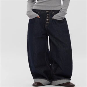 Spring And Autumn Straight Simple Retro Loose Wide-leg Jeans