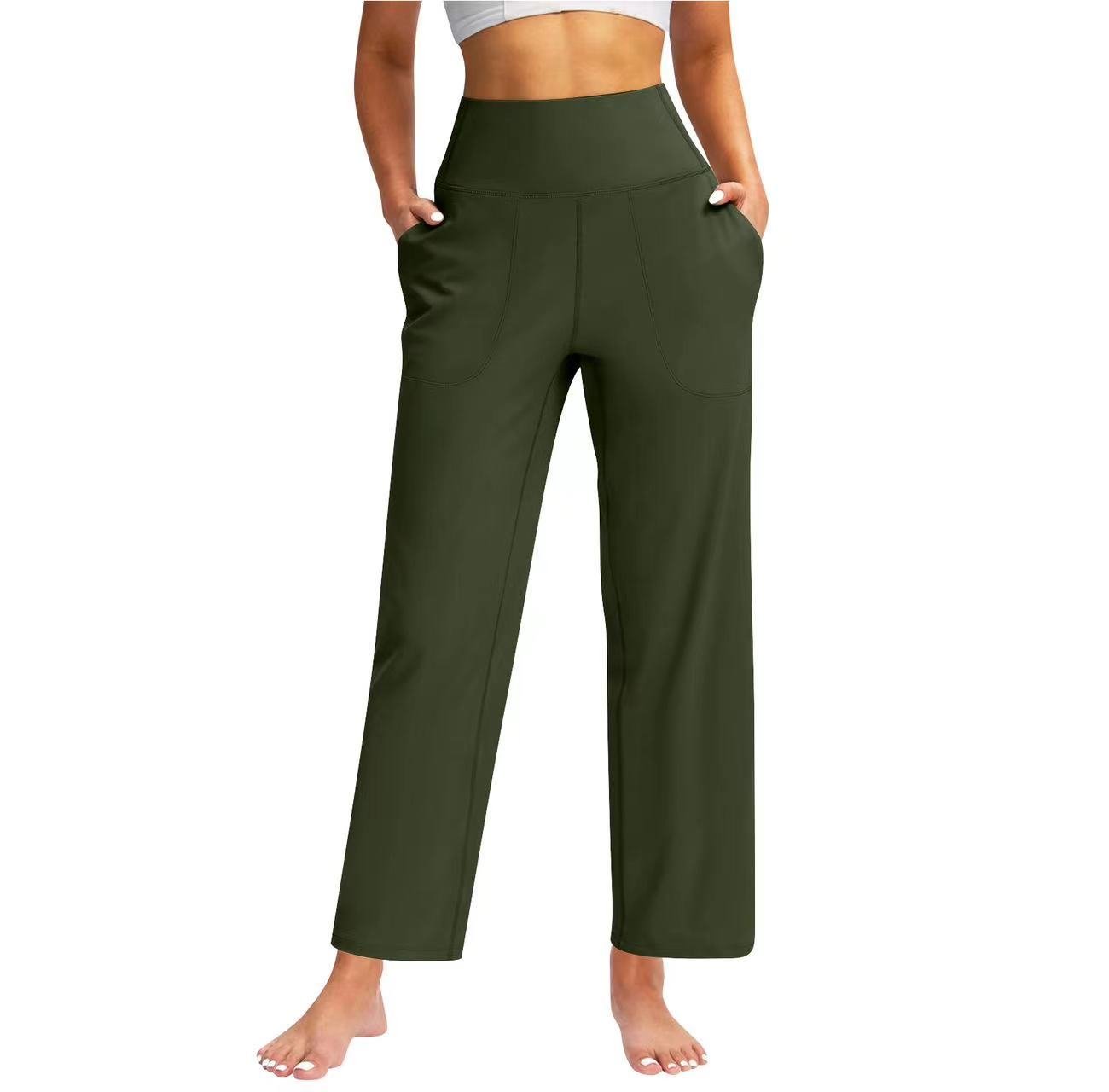 Women's High Waist Pure Color Draping Effect Straight Casual Trousers - Image 3