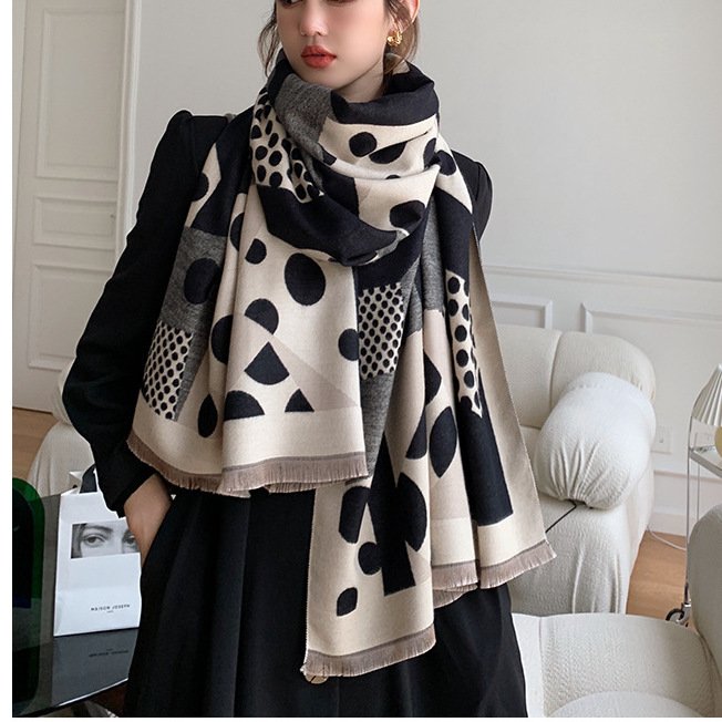 Casual Polka Dot Artificial Cashmere Warm Printing Long Scarf Shawl - Image 6