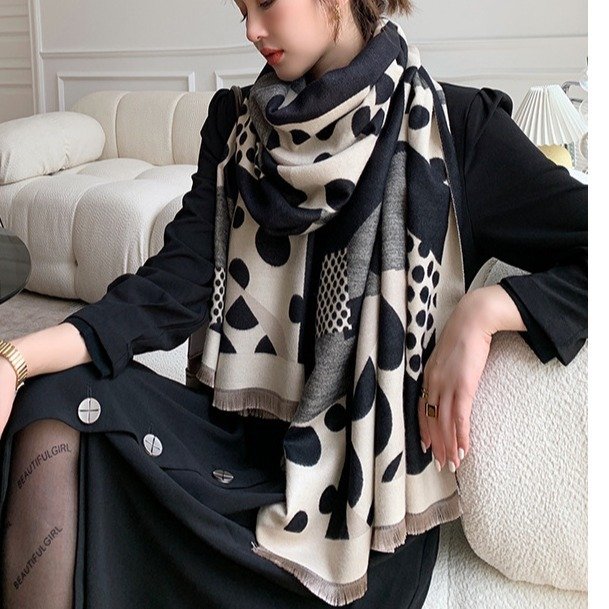 Casual Polka Dot Artificial Cashmere Warm Printing Long Scarf Shawl - Image 4