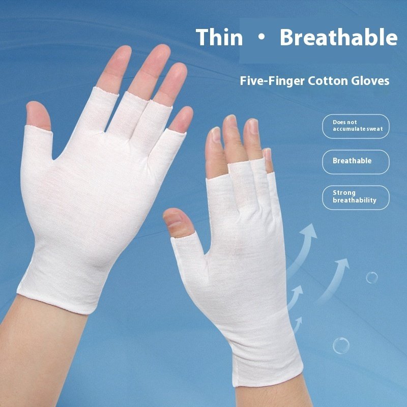 Exposed Five-finger White Cotton Gloves Half-finger And Breathable Sweat-absorbent Thin - Image 5