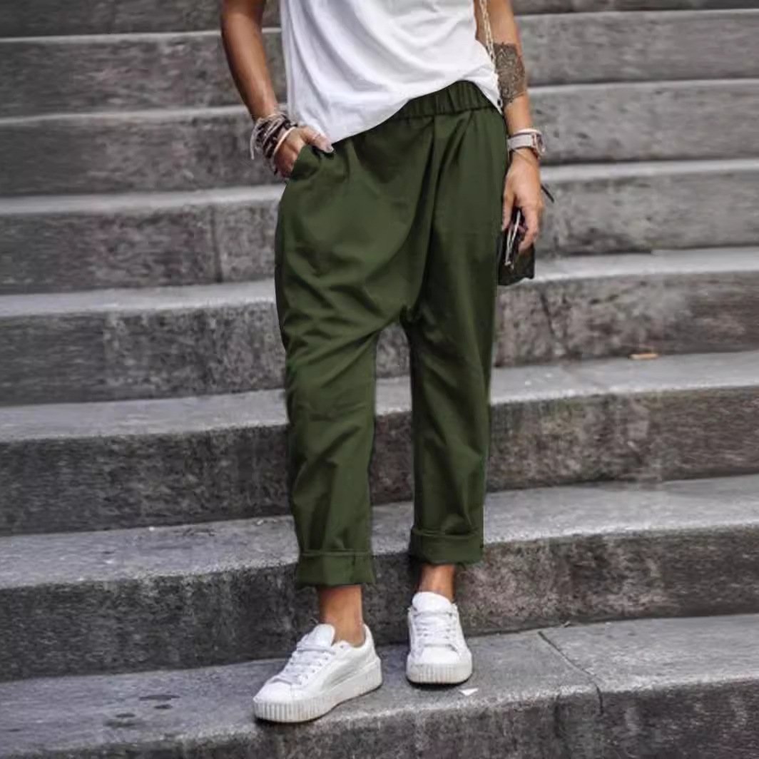 Women's Casual Pants With Pockets Elastic High Waist Harem Trousers Fashion Streetwear Clothing - Image 4