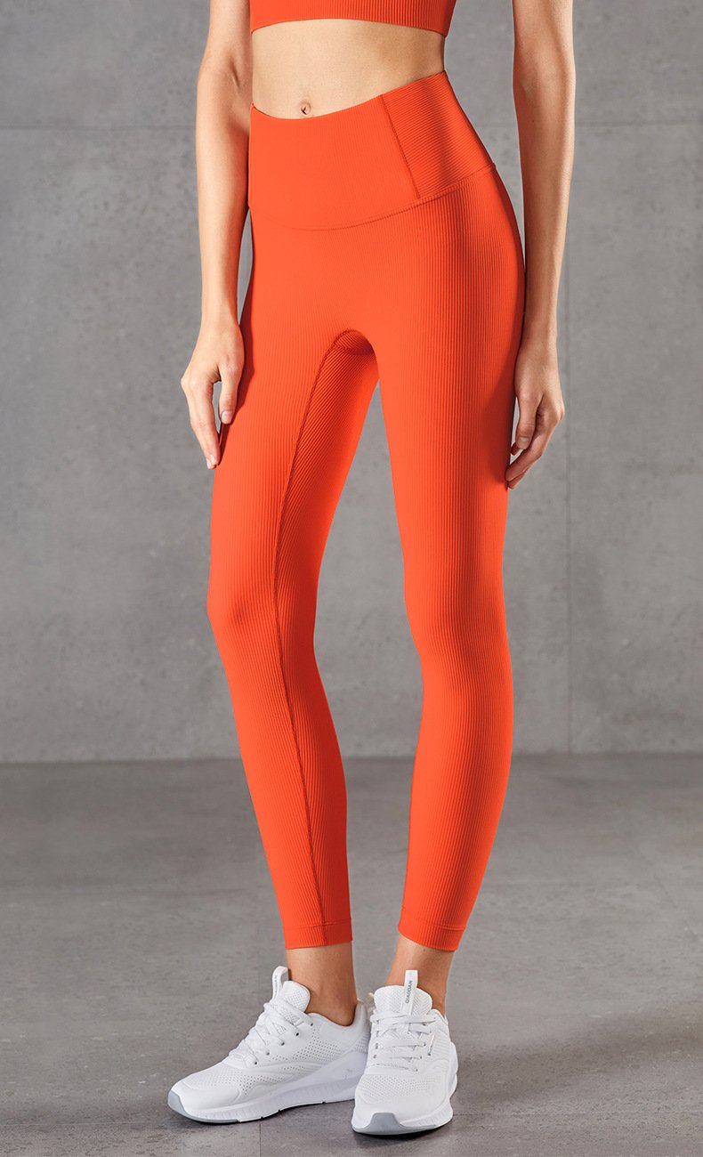 Ribbed Brocade Nude High Waist Leggings - Image 3