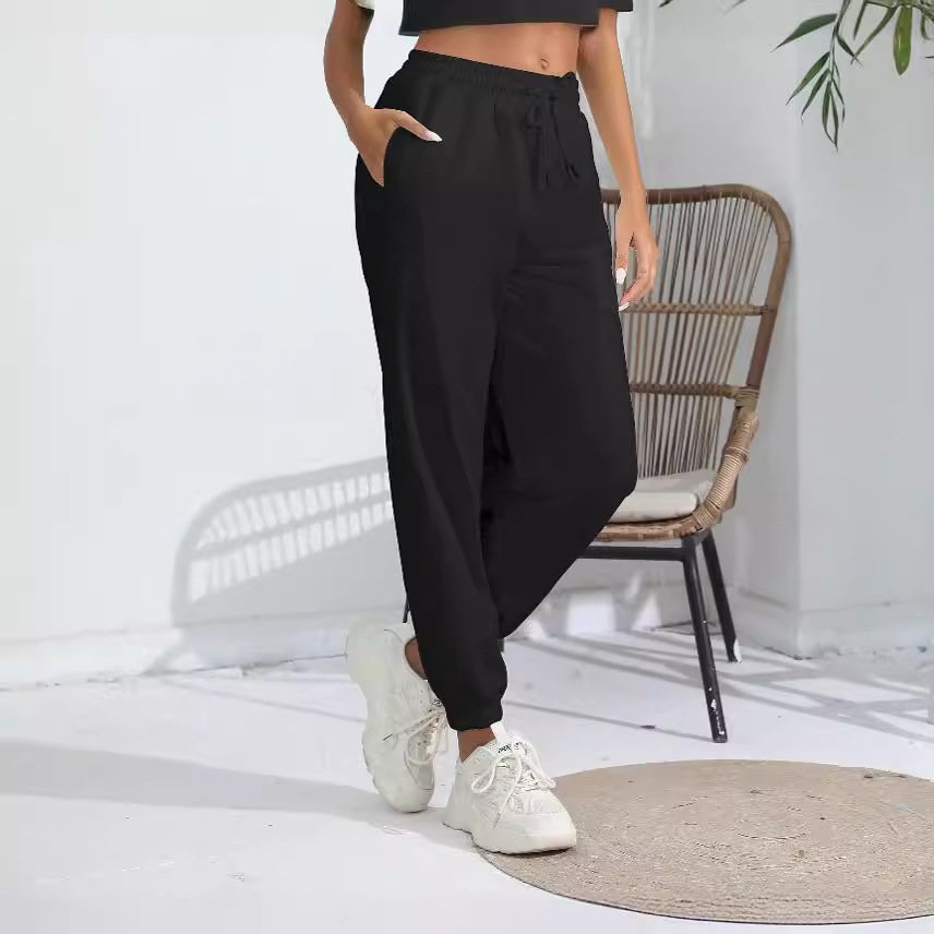 Solid Color With Fur Sweatpants Casual Sports Jogging High Waist Loose Tappered Home Casual Pants - Image 2
