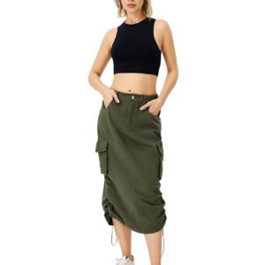 Women's Cargo Long Skirt Casual Streetwear Loose High Waist Front Split Maxi Skirt With Pocket Women's Cargo Long Skirts High Waisted Pencil Skirt Midi Length Jean Skirt With Cargo Pockets