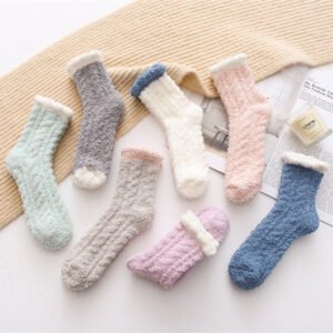 Solid color coral fleece mid-tube women's socks