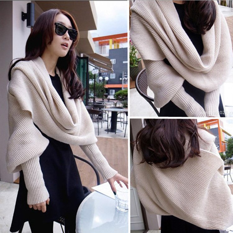 Autumn And Winter Women's Knitted Wool Scarf Shawl With Sleeves - Image 2