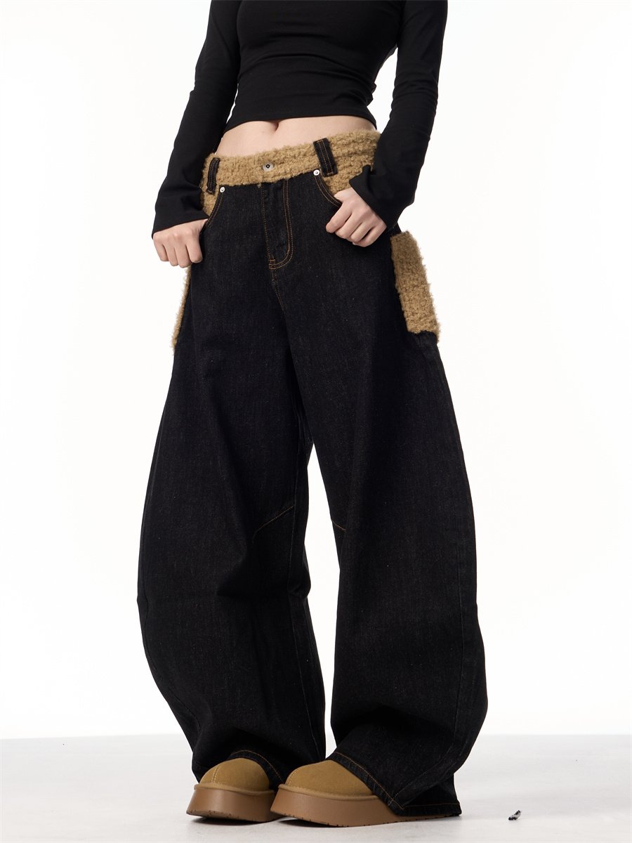 Retro Minority Design Inside-out Wear Stitching Jeans For Women - Image 3