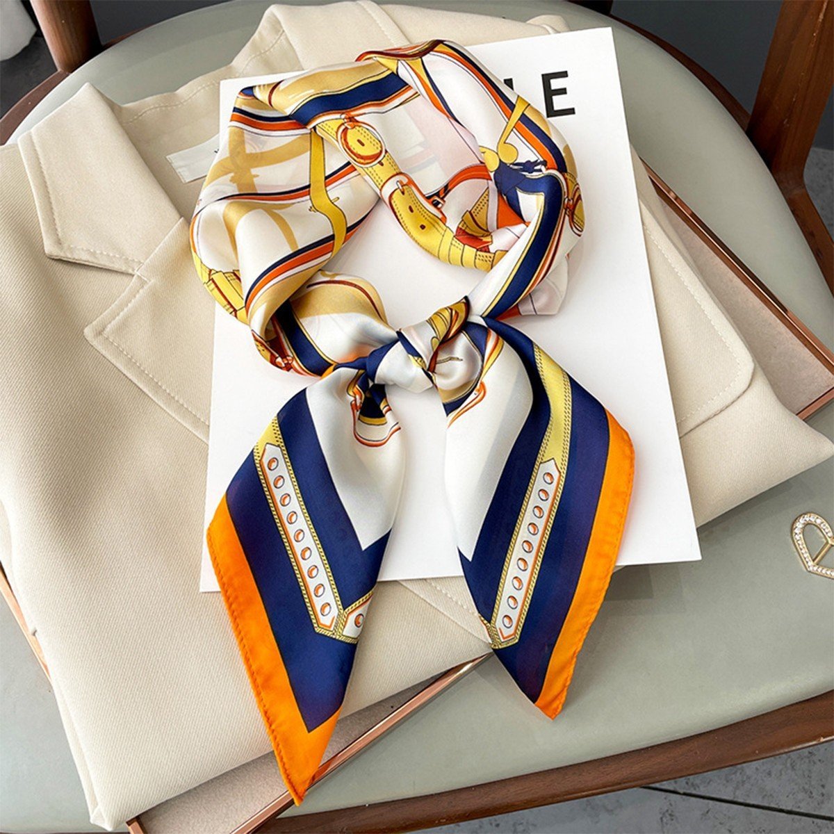 Artificial Silk Striped High-grade Korean Style Stylish Beach Arm Bag Silk Scarf - Image 3